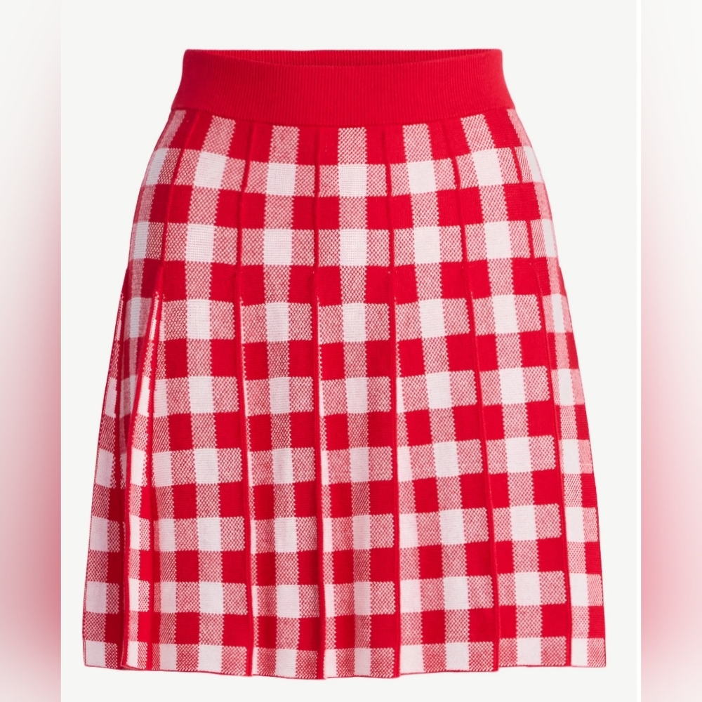 Free Assembly Plaid Mini Sweater Skirt Red Jacquard NWT Women XXL(20)